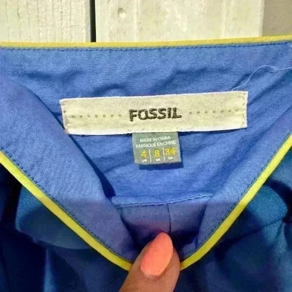 Fossil Y2k Babydoll Fit & Flare Dress 4 Blue Geo Lime Trim Hoco Sorority Rush - Picture 4 of 8